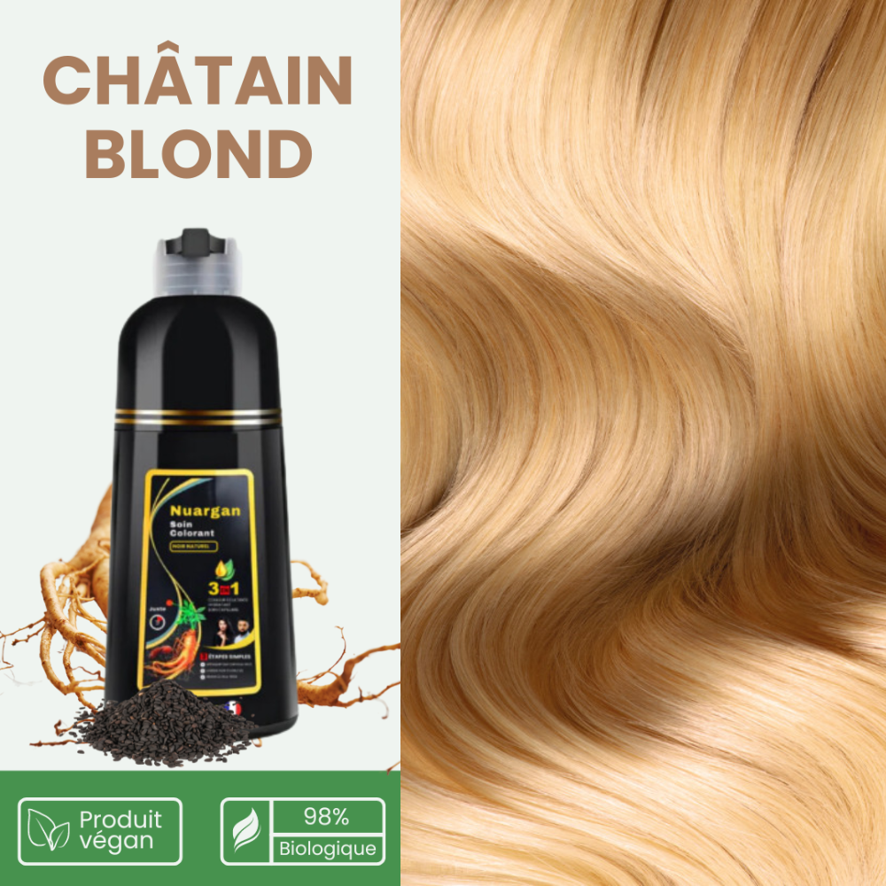 Nuargan™ – Shampoing colorant au sésame noir & extrait de ginseng | Résultat Garanti en 10 minutes
