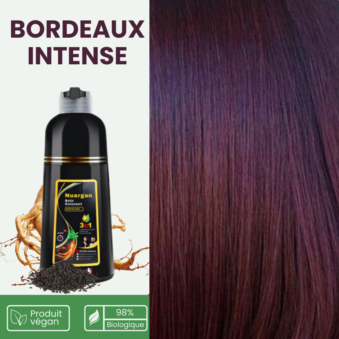 Nuargan™ – Shampoing colorant au sésame noir & extrait de ginseng | Résultat Garanti en 10 minutes
