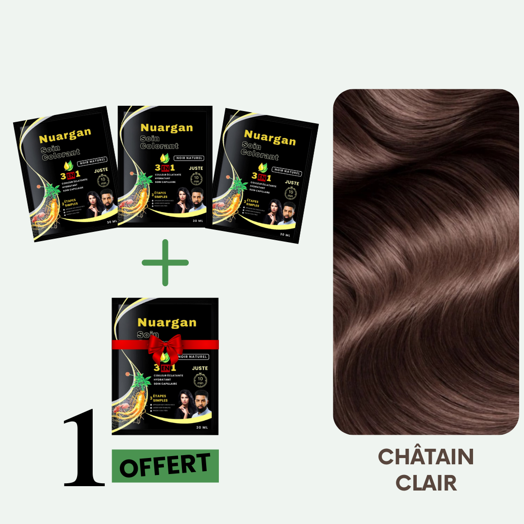 Nuargan™ – Shampoing colorant au sésame noir & extrait de ginseng | Résultat Garanti en 10 minutes