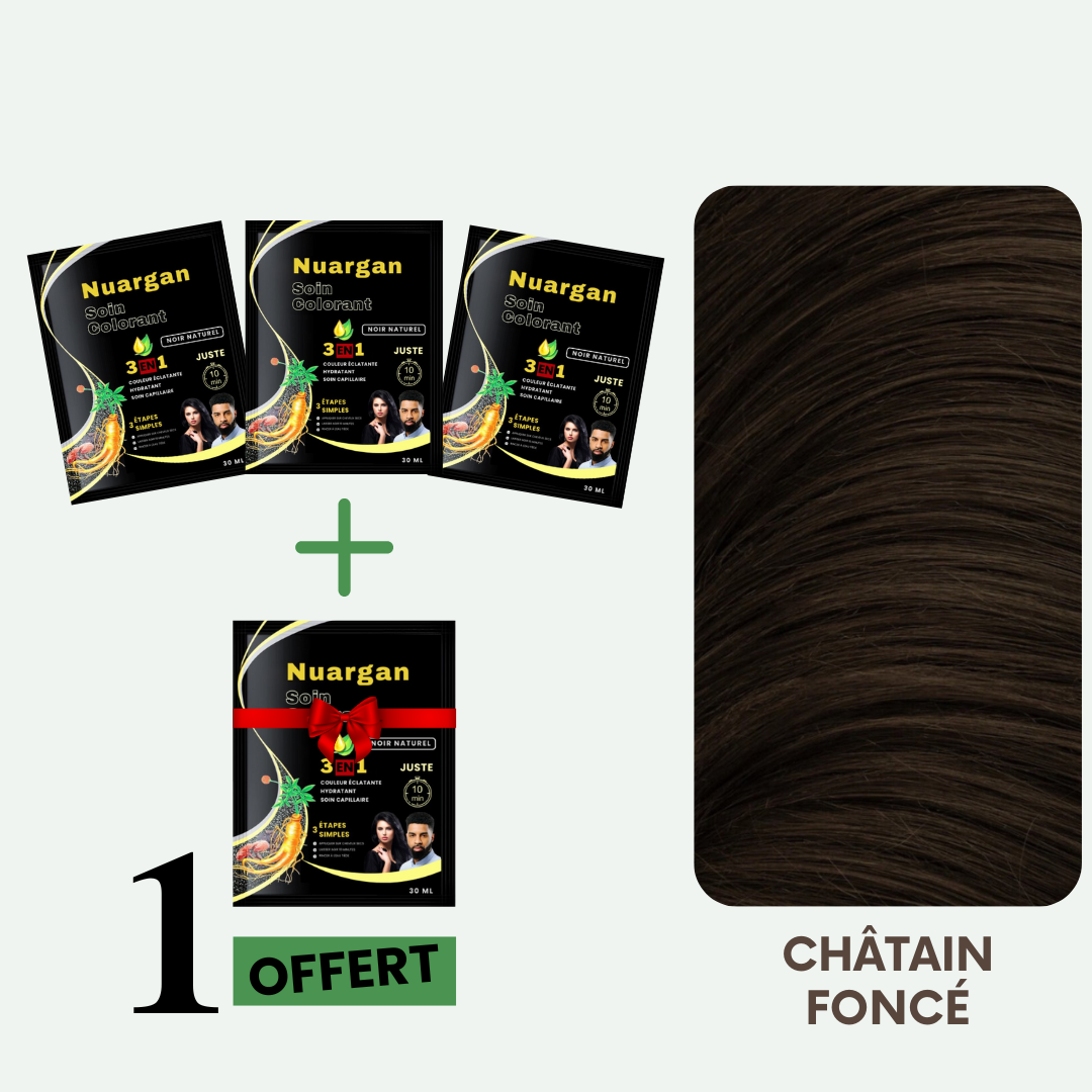 Nuargan™ – Shampoing colorant au sésame noir & extrait de ginseng | Résultat Garanti en 10 minutes
