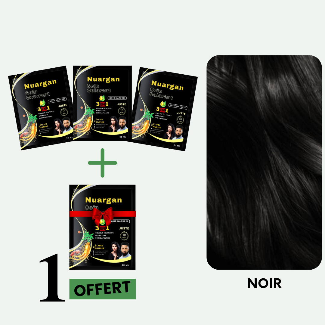 Nuargan™ – Shampoing colorant au sésame noir & extrait de ginseng | Résultat Garanti en 10 minutes